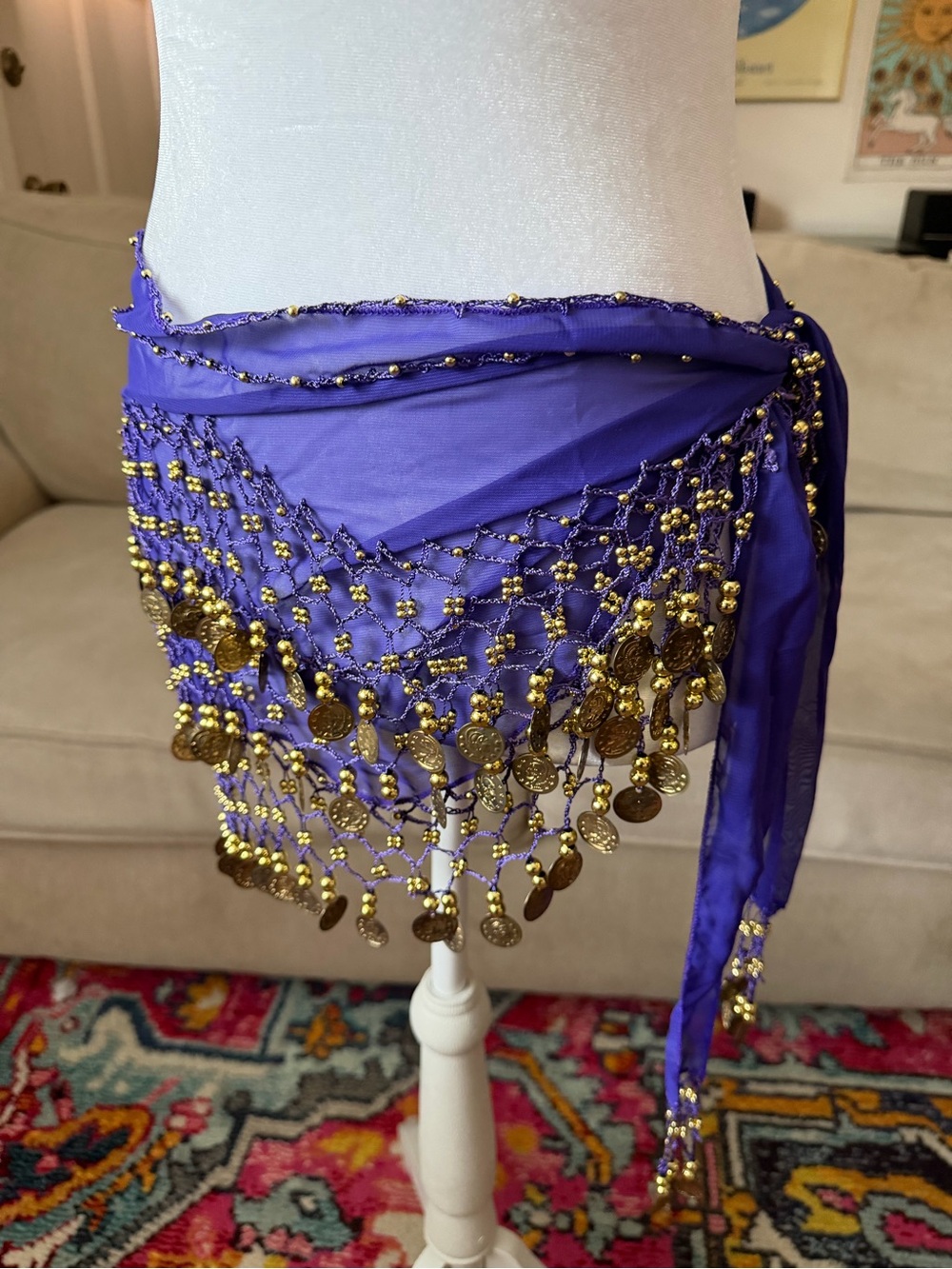Purple and Gold Wrap/ Belly Dancing Skirt Scarf! Festival Mermaidcore